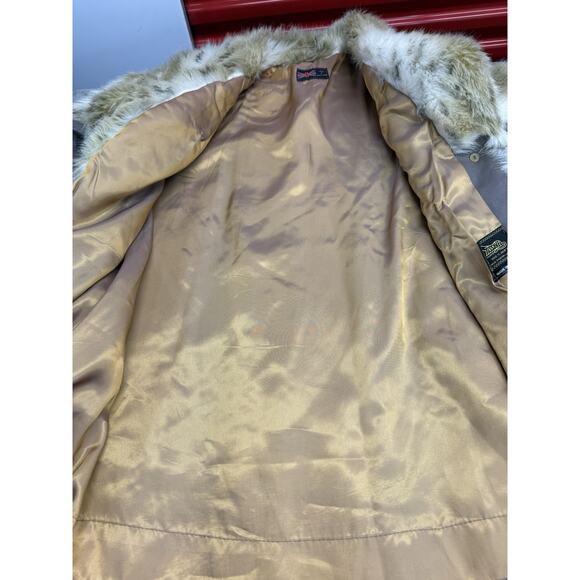 Vintage Faux Fur Short Coat Made in England Button Front Beige Brown sz L - Picture 14 of 14